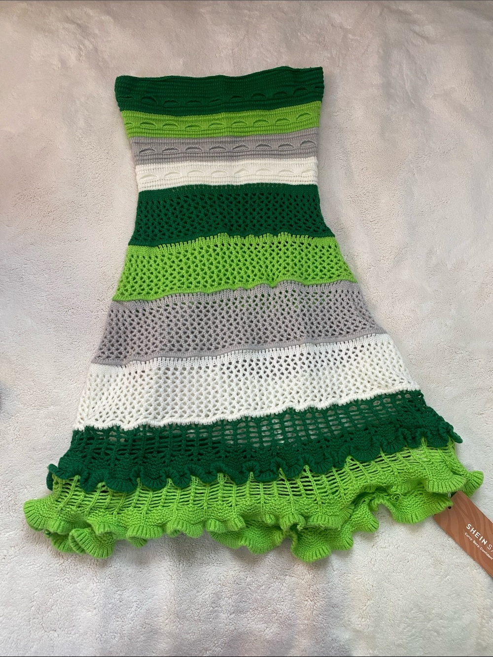 SHEIN Green, Lime, Gray & White Crochet Swim Coverup Dress